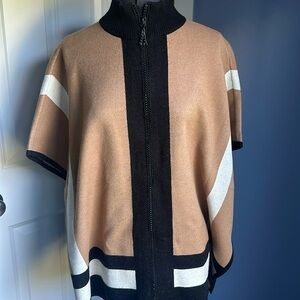 Chicos sweater, cape size, large tan, black fall beauty